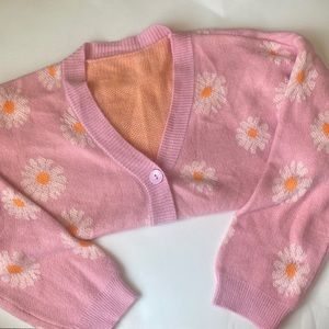 Never worn small pink and orange flower cardigan
